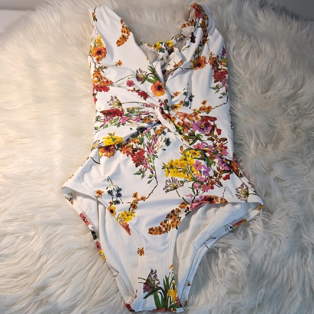 Anthropologie White Floral One-Piece Swimsuit - Picture 6 of 6